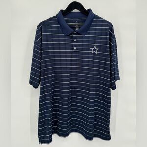 Dallas Cowboys NFL Football Mens 2XL‎ Logo Navy Blue White Striped Polo Shirt